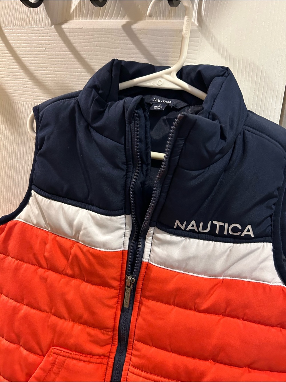 Nautica Kids Colorblock Puffer Vest Navy Blue White Orange Size 6